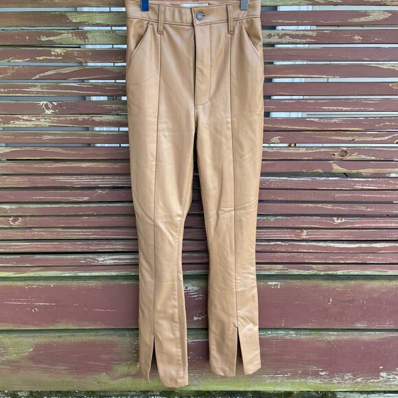 Abercrombie & Fitch The Skinny Ultra High Rise Vegan Leather Split-Hem Pant 24 - Picture 1 of 10